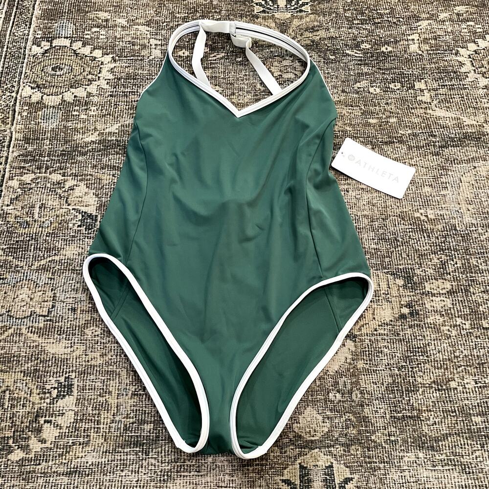 New Athleta Seabreeze One Piece Swimsuit Trillium White Green Women's Medium